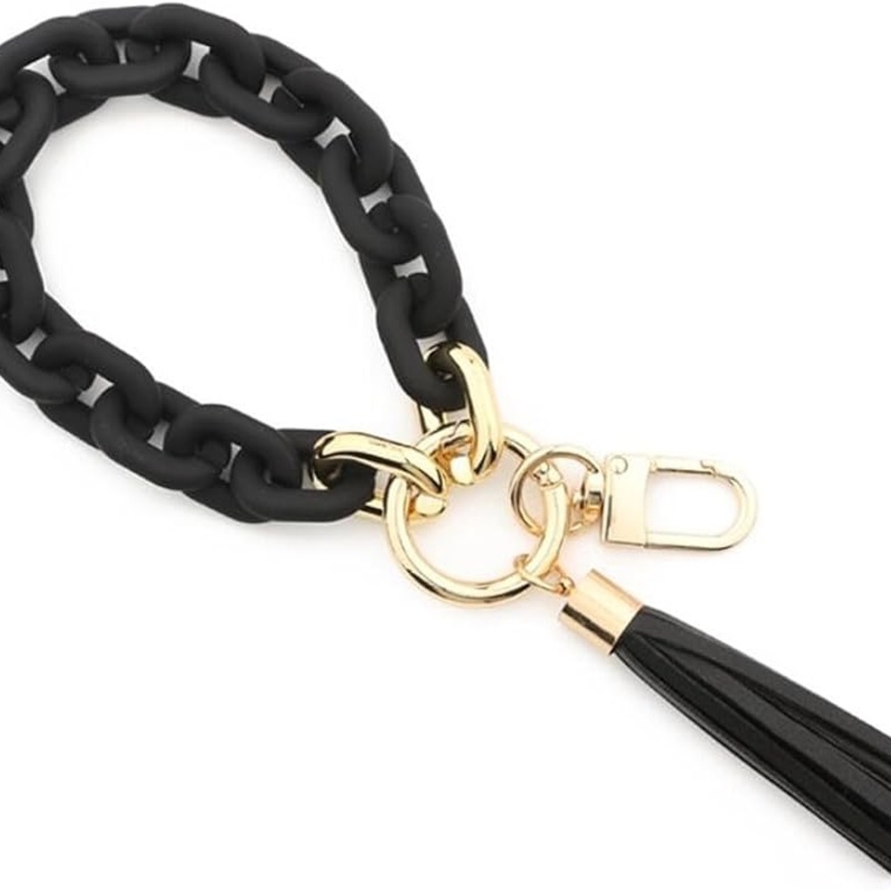 Black Chain Tassel Keychain with Gold Hardware - Picture 2 of 7